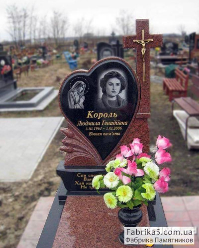Женский памятник с сердцем и крестом  №14-083, Элитные памятники: Одинарные