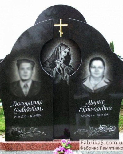 Красивый памятник на двоих со скорбящей №23-031, Фигурные двойные памятники