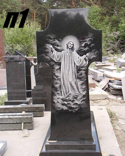 Иисус в облаках на памятник №96-006, Художественное оформление памятников: Гравировка на граните